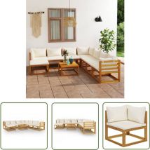 The Living Store - Salon de jardin 9 pcs avec coussin Crème Bois d'acacia solide - Mobilier De Jardin - Salon De Jardin - Meubles De Jardin - Acacia