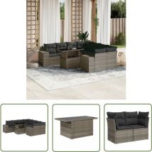 The Living Store - Salon de jardin 9 pcs avec coussins gris résine tressée - Ensemble Salon De Jardin - Meuble Extérieur - Jardin Design - Mobilier