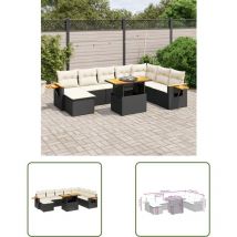 The Living Store Salon de jardin 9 pcs avec coussins noir résine tressée - Ensemble Salon De Jardin - Meuble Extérieur - Résine Tressée - Rotin