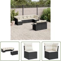 The Living Store - Salon de jardin 9 pcs avec coussins noir résine tressée - Ensemble Salon De Jardin - Salon Extérieur - Meuble De Jardin - Mobilier