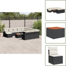 The Living Store - Salon de jardin avec coussins 13 pcs noir résine tressée - Canapé Jardin - Salon De Jardin - Mobilier Extérieur - Set De Jardin
