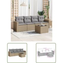The Living Store - Salon de jardin avec coussins 5 pcs beige résine tressée - Ensemble Salon De Jardin - Meuble De Jardin - Canapé D'extérieur
