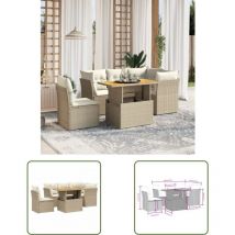 The Living Store - Salon de jardin avec coussins 5 pcs beige résine tressée - Ensemble Salon De Jardin - Salon Extérieur - Meuble De Jardin - Canapé
