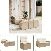The Living Store - Salon de jardin avec coussins 6 pcs beige résine tressée - Ensemble Salon De Jardin - Meuble De Jardin - Salon Extérieur