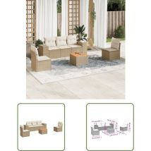 The Living Store - Salon de jardin avec coussins 6 pcs beige résine tressée - Salon De Jardin - Meuble De Jardin - Salon Extérieur - Set De Jardin