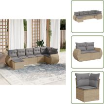 The Living Store - Salon de jardin avec coussins 7 pcs beige résine tressée - Canapé De Jardin - Salon De Jardin - Mobilier De Jardin - Résine
