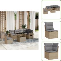 The Living Store - Salon de jardin avec coussins 7 pcs beige résine tressée - Ensemble Salon De Jardin - Mobilier Extérieur - Résine Tressée - Rotin