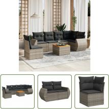 The Living Store - Salon de jardin avec coussins 7 pcs gris résine tressée - Ensemble Salon De Jardin - Salon De Jardin Extérieur - Meuble De Jardin