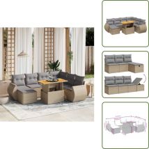 The Living Store - Salon de jardin avec coussins 8 pcs beige résine tressée - Ensemble Salon De Jardin - Mobilier Extérieur - Résine Tressée - Rotin