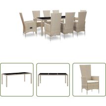 Homemiyn - The Living Store Ensemble à manger d'extérieur et coussins 9 pcs résine tressée - Meubles De Jardin - Salon De Jardin - Mobilier Extérieur