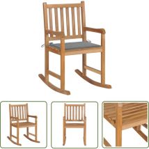 The Living Store - Schaukelstuhl mit Grauem Kissen Massivholz Teak - Holzsessel - Gartenstuhl - Outdoor Sessel - Teakholzmöbel - Balkonmöbeln