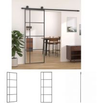 The Living Store Schiebetür ESG-Glas und Aluminium 76x205 cm Schwarz - Schiebetür - Glasschiebetür - Haustür - Eingangstür - Moderne Tür