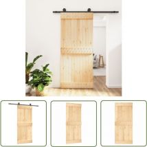 The Living Store - Schiebetür mit Beschlag 90x210 cm Massivholz Kiefer - Kiefernholztür - Schiebetür - Holzdoor - Innentür - Gardinenvorhang