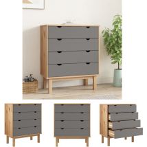 The Living Store Schubladenschrank otta Braun&Grau 76,5x39,5x90 cm Massivholz - Kommoden - Grau