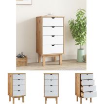 The Living Store Schubladenschrank otta Braun & Weiß 45x39x90 cm Massivholz - Kommoden - Weiß