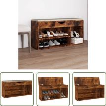 The Living Store Schuhbank mit Kissen Räuchereiche 104x30x49 cm Holzwerkstoff - Schuhbank - Holzbank - Garderobe - Schrank - Schuhregal