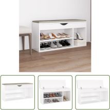 The Living Store Schuhbank mit Kissen Weiß 104x30x49 cm Holzwerkstoff - Schuhbank - Schuhregal - Schrank Für Schuhe - Garderobe - Aufbewahrungsbox