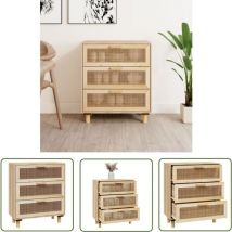 The Living Store Sideboard Braun 60x30x70 cm Massivholz Kiefer und Natur-Rattan - Sideboard - Wohnzimmermöbel - Holzmöbel - Rattanmöbel