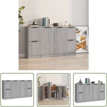 The Living Store Sideboards 3 Stk. Grau Sonoma Holzwerkstoff - Holz Sideboard - Grau - Wohnzimmermöbel - Regal - Sideboard Set