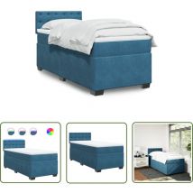 The Living Store Sommier à lattes de lit avec matelas bleu 80x200 cm velours - Lit Plateforme - Lit Design - Lit Moderne - Lit Velours - Matelas
