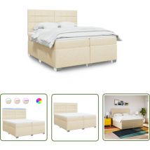 Sommier à lattes de lit avec matelas Crème 200x200 cm Tissu - Lit Plateforme - Lit Design - Lit Moderne - Lit Double - Matelas à Ressorts Ensachés