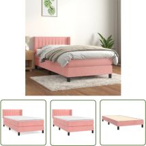 Sommier à lattes de lit avec matelas Rose 90x190 cm Velours - Lit Tapissier - Lit Velours - Lit Double - Lit Rose - Lit Chambre Ado - The Living Store