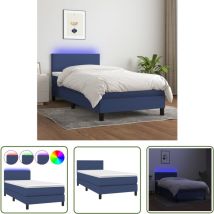 The Living Store Sommier à lattes de lit avec matelas led Bleu 100x200 cm Tissu - Sommier Tapissier - Lit Plateforme - Lit Avec Led - Matelas à
