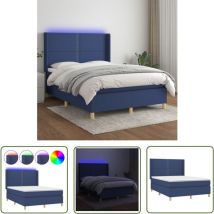 The Living Store Sommier à lattes de lit matelas et led Bleu 140x200 cm Tissu - Sommier Tapissier - Lit Plateforme - Lit Avec Led - Matelas à