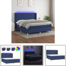 The Living Store - Sommier à lattes de lit matelas et led Bleu 160x200 cm Tissu - Sommier Tapissier - Lit Plateforme - Lit Avec Led - Matelas à