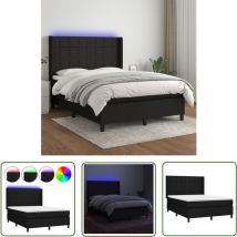 Bonnevie - The Living Store Sommier à lattes de lit matelas et led Noir 140x200 cm Tissu - Sommier Tapissier - Lit Avec led - Matelas à Ressorts