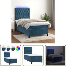 The Living Store Sommier à lattes de lit et matelas et LED Bleu foncé 90x190 cm - Lit Plateforme - Lit Design - Lit Capitonné - Lit Avec Rangement