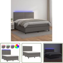 The Living Store Sommier à lattes de lit avec matelas et LED Gris 140x200 cm - Lit Plateforme - Lit Design - Lit Moderne - Lit Capitonné - Lit Avec