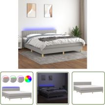 Sommier à lattes de lit et matelas et led Gris clair 180x200 cm - Sommier Tapissier - Lit Plateforme - Matelas à Ressorts Ensachés - Éclairage Led
