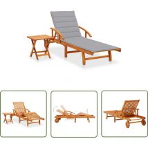 Hommoo - The Living Store Sonnenliege mit Tisch und Auflage Akazie Massivholz - Sonnenliege - Gartenmöbel - Holz-Sonnenliege - Liege - Outdoor Möbel