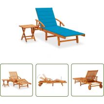 The Living Store Sonnenliege mit Tisch und Auflage Akazie Massivholz - Sonnenliege - Gartenmöbel - Liege - Akzidenzholzmöbel - Outdoor Möbel