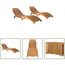 The Living Store - Sonnenliegen 2 Stk. Massivholz Akazie - Holzsunnenschirme - Gartenliegestuhl - Akaziengartenmöbel - Outdoor Möbel - Balkonmöbel