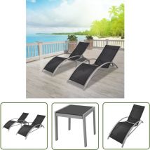 The Living Store Sonnenliegen Mit Tisch Aluminium Schwarz - Aluminium Gartenmöbel - Lounge Sessel - Gartenliegestuhl - Sonnenschirm - Outdoor Möbel