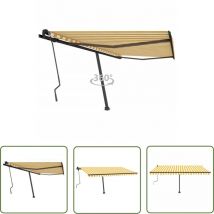 Abcrital - The Living Store Standmarkise Manuell Einziehbar 450x350 cm Gelb/Weiß - Außenmarkise - Standmarkise - Markise - Sonnenmarkise