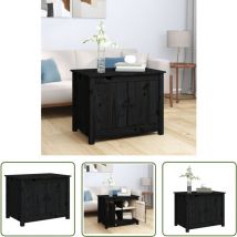 Bonnevie - The Living Store Table basse Noir 71x49x55 cm Bois massif de pin - Table Basse - Meuble tv - Table D'appoint - Table Ronde - Table Design