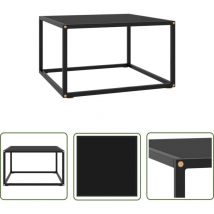 The Living Store Table basse Noir avec verre noir 60x60x35 cm - Table Basse - Meuble Salon - Table D'appoint - Design Moderne - Verre Trempé