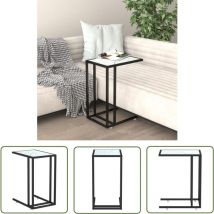 Soekavia - The Living Store Table d'appoint ordinateur Marbre blanc 50x35x65cm Verre trempé - Table D'appoint - Table Basse - Meuble Informatique