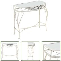 The Living Store - Table d'appoint Style français Métal 82 x 39 x 76 cm Blanc - Table Basse - Table D'appoint - Meuble Déco - Style Français - Table