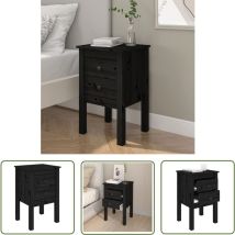 Devenirriche - The Living Store Table de chevet Noir 40x35x61,5 cm Bois de pin massif - Table De Chevet - Meuble De Chambre - Table Nuit - Bois De