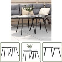 The Living Store - Tables basses de jardin 2pcs rondes noir acier enduit de poudre - Table Basse Jardin - Table Ronde Jardin - Set De Tables Basses