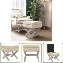The Living Store - Tabouret de rangement 45x45x49 cm lin - Banc Coffre - Tabouret Rangement - Mobilier Salle à Manger - Chaise Storage - Pouf Ottoman