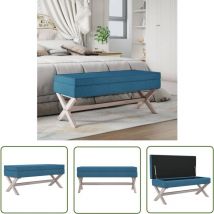 The Living Store - Tabouret de rangement Bleu 110x45x49 cm Velours - Banc Coffre - Tabouret Rangements - Meuble Rangement - Chaise Storage - Pouf