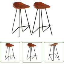 Homemiyn - The Living Store Tabourets de bar lot de 2 marron cuir véritable - Tabourets De Bar - Tabourets De Comptoir - Chaise De Comptoir - Meubles