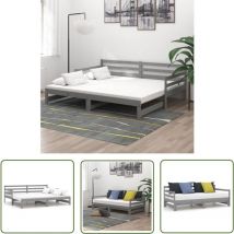The Living Store Ausziehbares Tagesbett Grau Massivholz Kiefer 2x(90x200) cm - Ausziehbarer Schlafsofa - Gästedenkbett - Kiefernholzbette