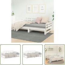 Devenirriche - The Living Store Tagesbett Ausziehbar Weiß Massivholz Kiefer 2x(90x190) cm - Holzbett - Kiefernholzbette - Gästebett - Daybed