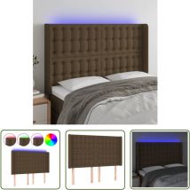 The Living Store - Tête de lit à led Marron foncé 147x16x118/128 cm Tissu - Tête De Lit Led - Têtière Lit - Éclairage Led - Meuble Chambre